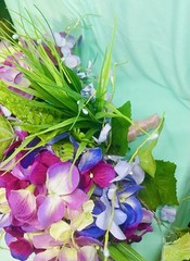 Wedding Silk Flower Hand Tied Bouquet Garden Style Purple Pink Hydrangeas 12×8