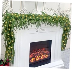 2Pcs 6 Ft Artificial Norfolk Pine Garland with 50 LED Lights,Winter Pine