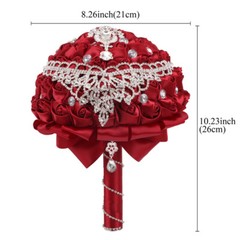 7″ Bouquet Luxury White Red Bride Wedding Ribbon Brooch Pearl Satin Rose Decor
