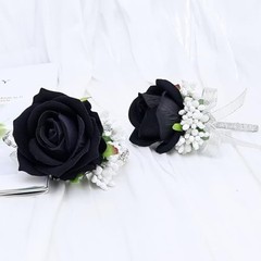 Rose Black Corsage and Boutonniere Set for Weddings and Special Occasions