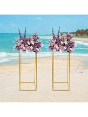 NEW Gold Wedding Flower Stand Sets Of 2, 24 Inch Tall Vase Column Stand Flower