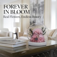 GLAMOUR BOUTIQUE Preserved Flowers Rose in Glass Dome w/Light – Long Pink