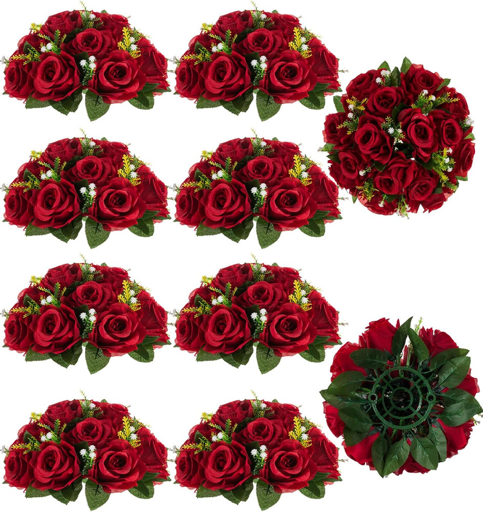 BLOSMON Flower Centerpieces for Tables Wedding: 10 Pcs Crimson Red Artificial Ro