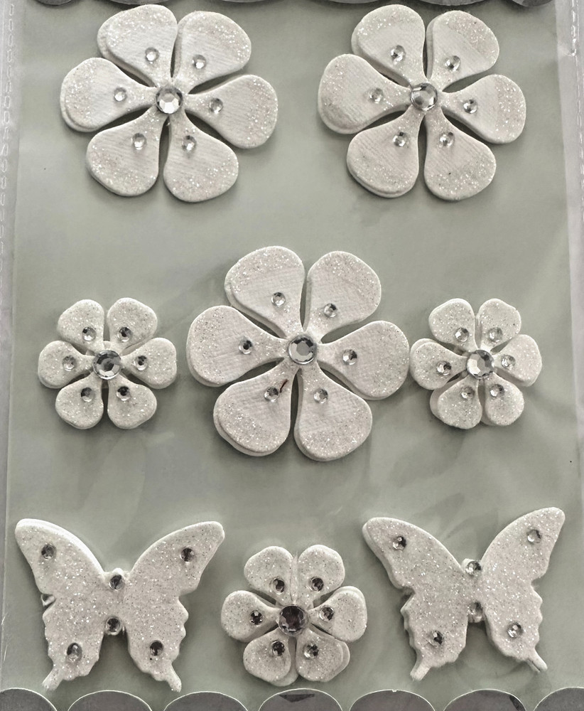 Celebrations Paper Flower by Petaloo Jeweled Orchids & Butteflies White 8 pc