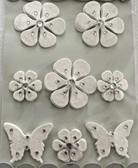 Celebrations Paper Flower by Petaloo Jeweled Orchids & Butteflies White 8 pc