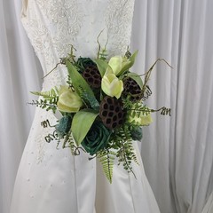 Woodland and Jade Crystal Faux Silk Wedding Bouquet
