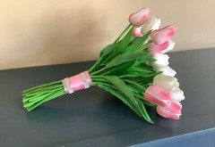 24 stems pink/white and white tulip bridal bouquet