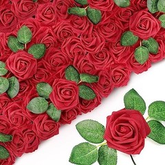 250 Pcs Artificial Roses Flowers Bulk Fake Rose with Stem Faux Bridal Burgundy