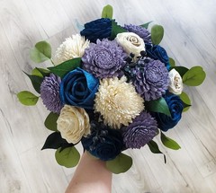 Lavender Navy Blue Bridal Bouquet Sola Wood Bridesmaid Purple Wedding Flowers