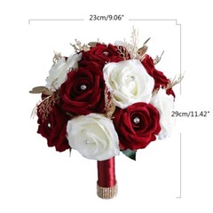Wedding Romantic Flower Bouquet Artificial White and Wine Red Rose Flowers Props