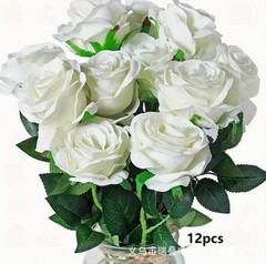 Simulation white silk cloth rose artificial fake flower Tanabata Valentine’s Day