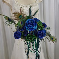 Peacock Blue Beautiful Faux Silk Wedding Bouquet