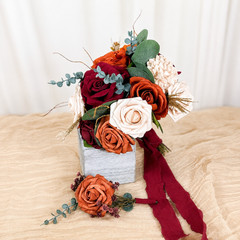 Burgundy Burnt Orange Cream Foam Rose Bridal Bouquet Boutonniere Wedding Set
