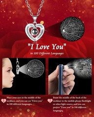 Preserved Red Forever Rose Heart Necklace Gift Box, Medium, Red,silver