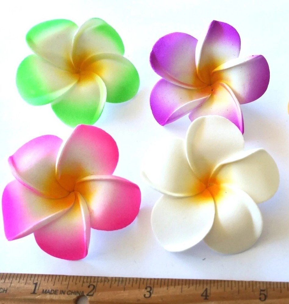 white pink green purple red foam plumeria flower 50 pcs 2.7 inch approx