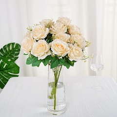CREAM 2 Bushes 18″ ARTIFICIAL Faux Silk Rose FLOWERS Bouquet Wedding Decorations