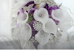 Bridal Bouquet, Wedding, Calla Lilies, Waterfalls, Water Drop Style-Purple