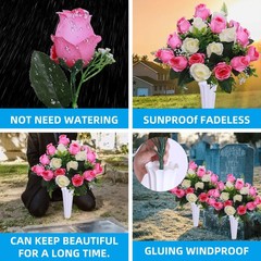 Hibsotco Set of 2 Artificial Cemetery Flowers with 2 Bouquets, White & Pink