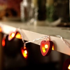 5 ft Red Wooden Heart LED Fairy Lights Garland Party Event Decorations Supplies
