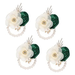 Rose Wrist Corsage, 4Pcs Wrist Corsage Bracelets Flower Wristlet, Dark Green