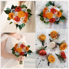Bright Orange White Bridal Bouquet Sola Wood Bridesmaid Wedding Decor Flowers