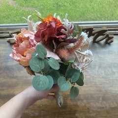 Bridal Wedding Bouquet Budget Friendly Beautiful Faux Flowers White Pink Orange