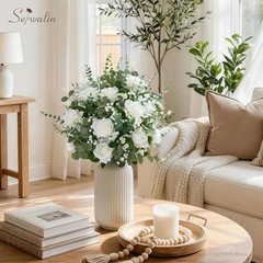 120 Mixed Eucalyptus Greenery Stems, White Silk Roses, Baby Breath