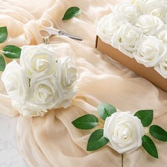 Aegero Artificial Flowerspcs Foam Fake Roses with Stems for DIY 25 Ivory