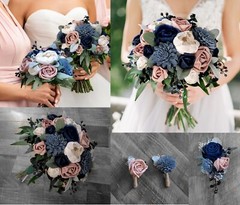 Mauve & Dusty Blue Wedding Bouquet Navy Sola Wood Bridal Flowers Bridesmaid Rose