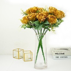 GOLD 2 Bushes 18″ ARTIFICIAL Faux Silk Rose FLOWERS Bouquet Wedding Decoration
