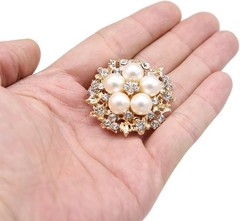 Elegant Rose Gold Rhinestone & Pearl Brooch Set for Bridal & Crafts