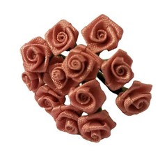 Lot 144 pcs Mini Tiny Pink Satin Ribbon Roses Flowers 10mm 3/8″ on Wire Stem