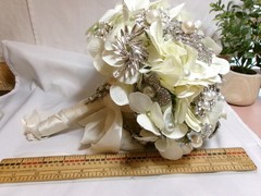 Vtg Wedding Handmade Brooch Bouquet Flowers~Rhinestones~+Table Tents Bridal Lot