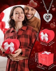 Preserved Red Forever Rose Heart Necklace Gift Box, Medium, Red,silver