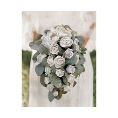 White Rose Eucalyptus Cascade Bridal Bouquet Made of Sola Wood Wedding Flowers