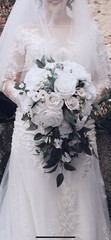 LRG Bridal Wedding Bouquet White Rose Cascade Bouquet Sage ￼Eucalyptus 24″LX15″W