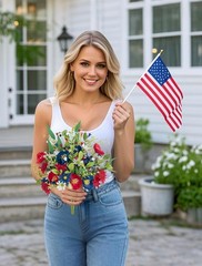 Red White and Blue Flowers: 4 Bundles Fake Flowers 4th of July Patriotic