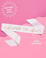 Bridal Shower Sash, Rose Gold White, Wedding Party Decor, White