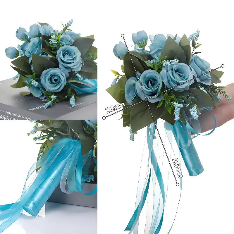 Bridal Wedding Bouquet White Silk Roses Artificial Flowers For Bridesmaid Gift