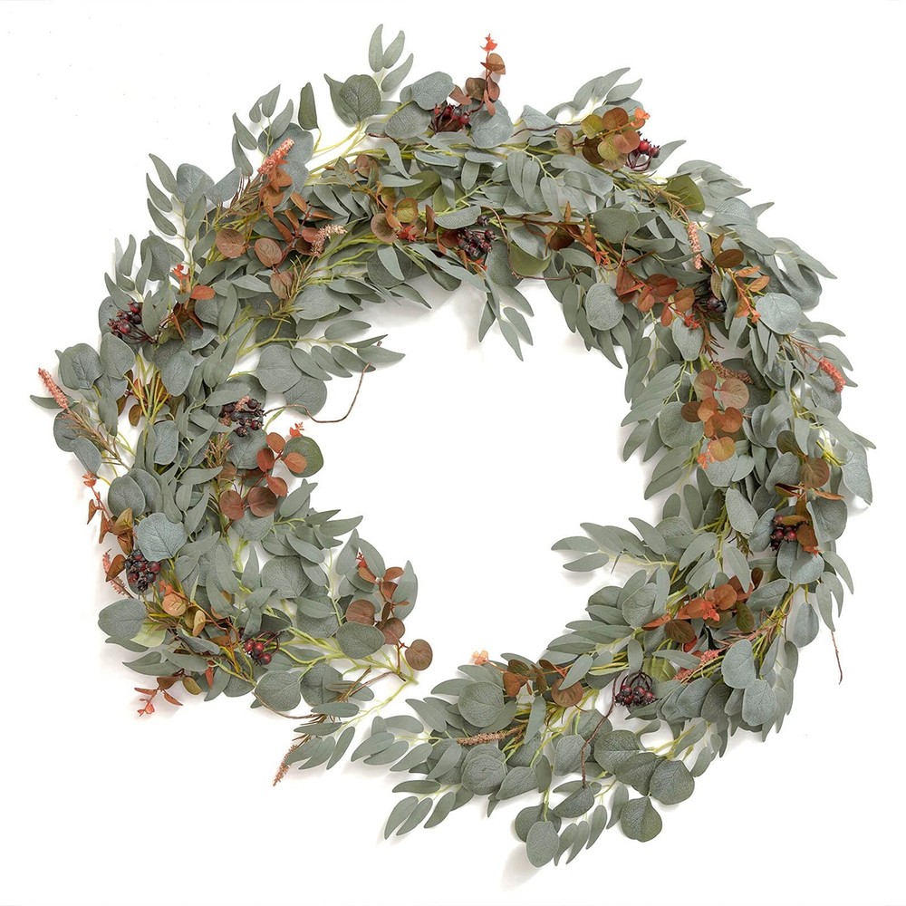 Ling’s Moment Eucalyptus Flower Greenery Garland with Willow Leaves 2pcs, 5.9…