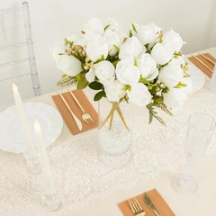 WHITE 3 Bouquets 13″ Silk Rose Bud Artificial FLOWER Bushes Party Decorations