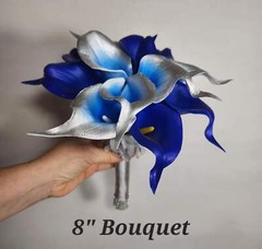 Royal Blue Silver Calla Lily Bridal Wedding Bouquet Accessories