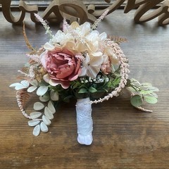 Bridal Wedding Bouquet Exquisite Budget Handmade Faux Floral Champagne Red/ Pink