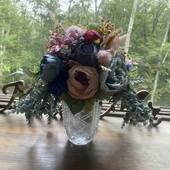 Bridal Wedding Bouquet Budget Friendly Handmade Faux Florals Purple Blue Orange