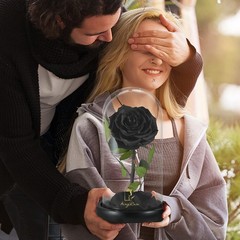 SW Forever Preserved Real Black Rose Flower Birthday Gift for Mom