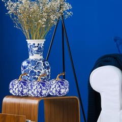 Winlyn 4 Pcs Faux Decorative Blue and White 5.3″ W x 5.1″ H,