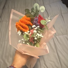 Handmade Crochet Flower Bouquet Arrangement Mixed Colors Greenery Wedding