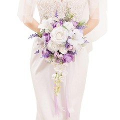 Cascading Bridal Bouquet – Lilac Purple & White Wedding Flowers for Bride & Brid