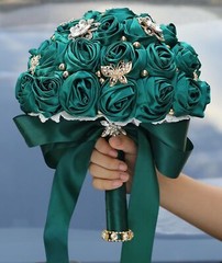 8.3″ Handmade Satin Rose Bridal Bouquet Toss Round Wedding Bouquet Throw Toss…