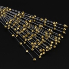 50 Pcs 4mm Pearl String Bouquet Pearl Stick Stems Bouquets Garland Spray, Gold